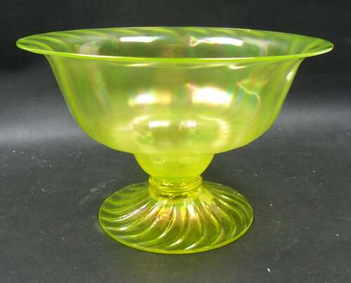 An Arts  Crafts Free Blown Uranium Glass Bow, Bohemia C.1910