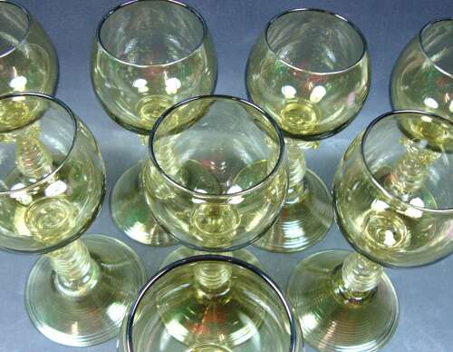 A set of eight pale green glass roemers, Bohemian c.1880