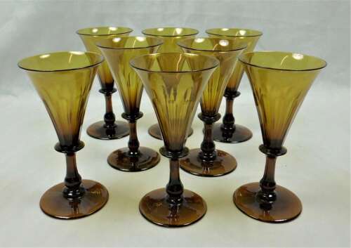 A rare set of amber coloured Regency period wine glasses. English c.1810