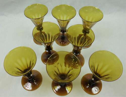 A rare set of amber coloured Regency period wine glasses. English c.1810