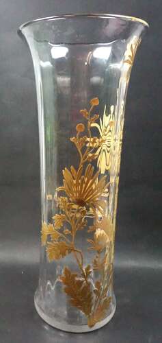 A large crystal glass vase with paste gilt decoration, St. Louis France c.1900