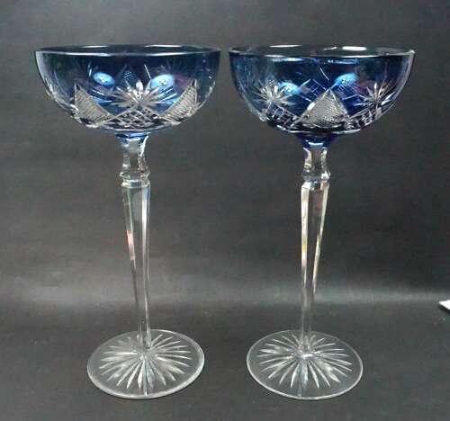 A pair of massive blue over crystal champagne coupes, French c.1910