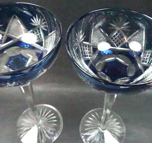 A pair of massive blue over crystal champagne coupes, French c.1910