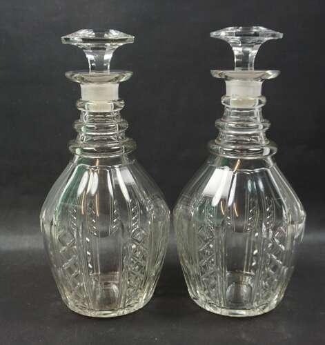 A pair of Regency period ovoid glass decanters, English c.1820
