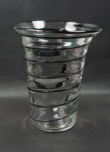A crystal glass vase with black cane decoration, English c.1930