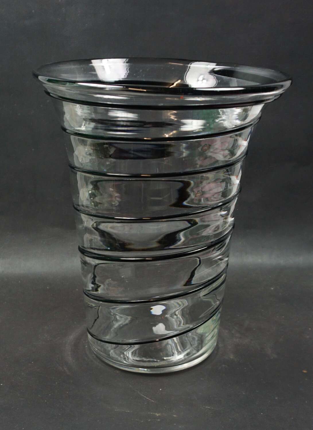 A crystal glass vase with black cane decoration, English c.1930