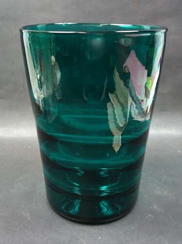 A Whitefriars Glass teal coloured ribbed vase c.1930